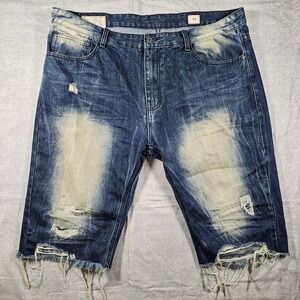 Smoke Rise Mens Distressed Denim Shorts‎ Blue Frayed Hem Size 42 Streetwear